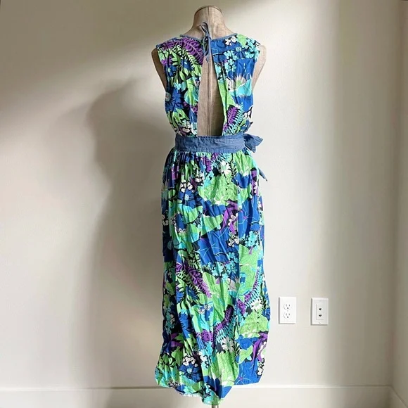 Blue Floral Vintage Pinafore Apron - Picture 5 of 17